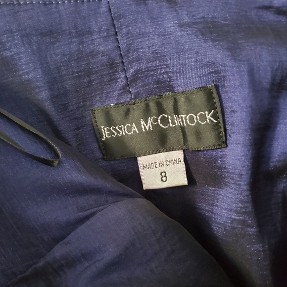 Jessica McClintock Strapless Navy Taffeta Party Dress Size 8 - Picture 4 of 7
